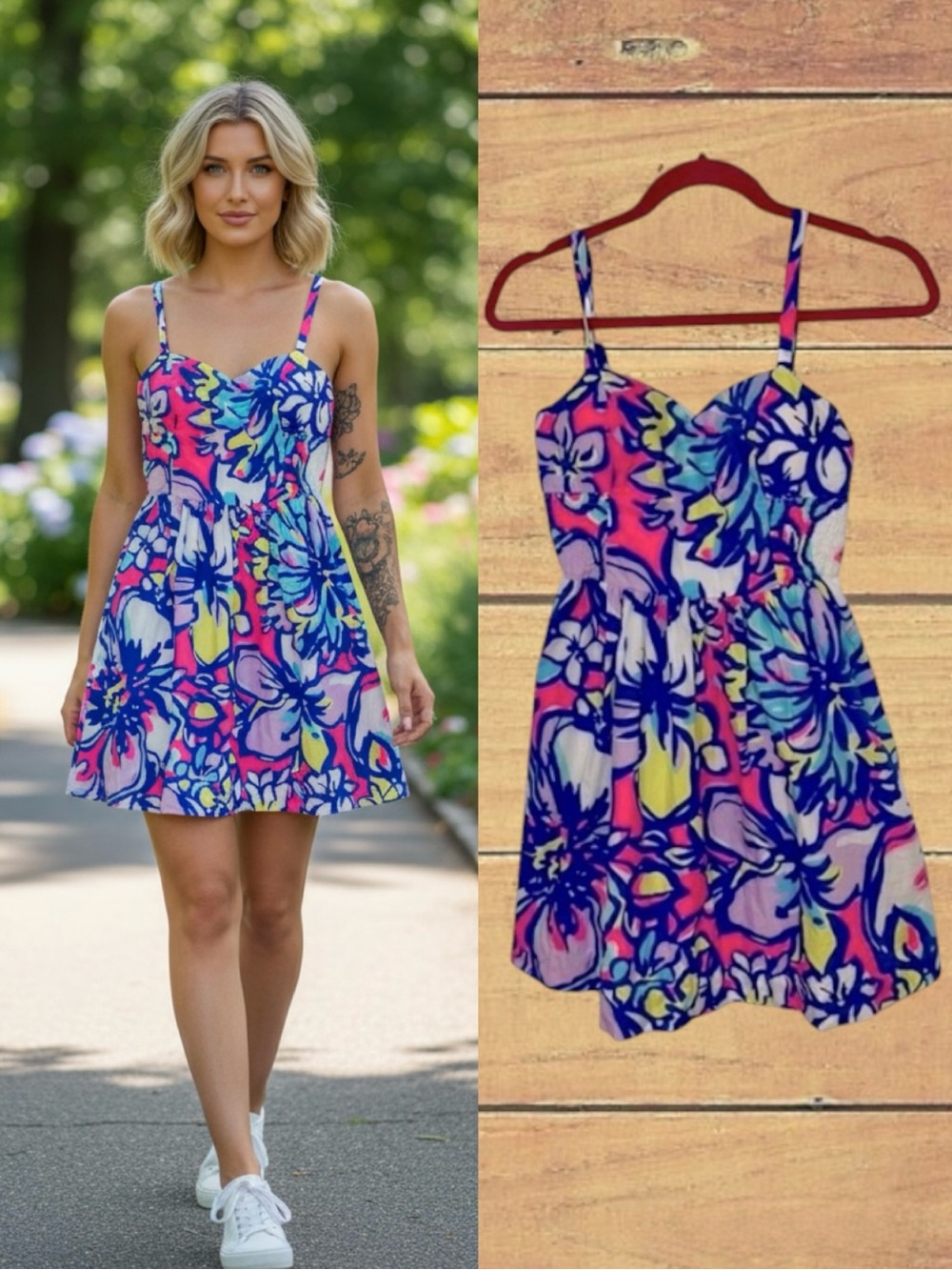 LillyLilly Pulitzer Christine Sweetheart Mini Dress Tropical Neon Floral Size 14